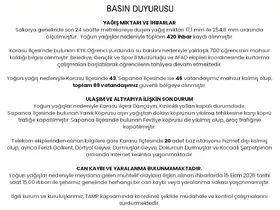 Sakarya Valiliği, kuvvetli yağışın ilk bilançosunu açıkladı
