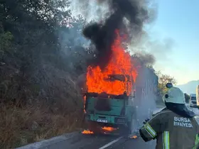 Talaş yüklü tır alevlere teslim oldu
