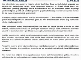 Tunceli Valiliği: "Suç oranlarında genel bir artış yok, aksine düşüş var"
