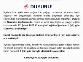 Tunceli’nin 3 ilçesinde eğitime bir gün ara
