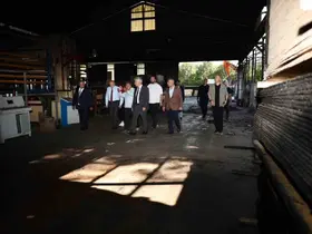 Yanan orman ürünleri fabrikasında inceleme

