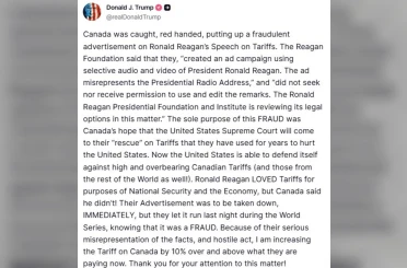ABD Başkanı Trump’tan Kanada’ya aldatıcı reklam misillemesi: "Kanada’ya uygulanan gümrük vergisi oranını yüzde 10 oranında artırıyorum" 