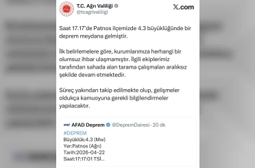 Ağrı’da 4,3 büyüklüğünde deprem 