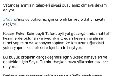 AK Parti Sözcüsü Çelik’ten Adana’ya yeni yol müjdesi 