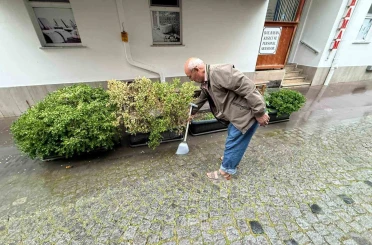 Altyapı yetersizliği sebebi ile yol kenarında biriken su ile bitkileri suladı 