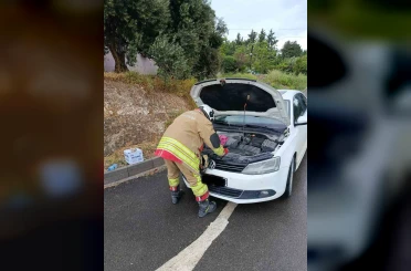 Arsuz’da otomobilin motoruna giren kediler kurtarıldı 