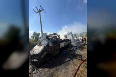 Balya’da saman yüklü araç alev aldı 