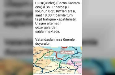 Bartın’da kara yolu kar nedeniyle ulaşıma kapandı 