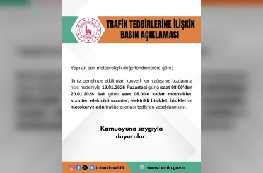 Bartın’da motosiklet, scooter ve bisikletlerin trafiğe çıkması yasaklandı 