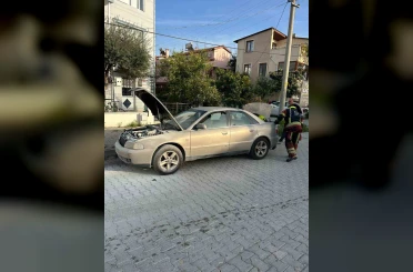 Burhaniye’de seyir halindeki otomobilde yangın 