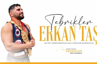 Cumhurbaşkanı Erdoğan, başpehlivanlık unvanını kazanan Erkan Taş’ı tebrik etti 