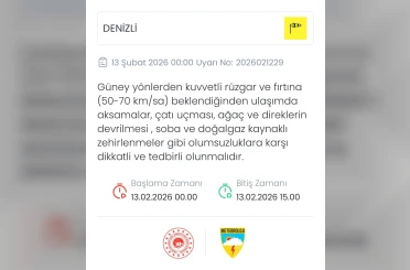 Denizli için kuvvetli rüzgar ve fırtına uyarısı 