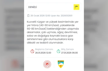 Denizli için kuvvetli rüzgar ve fırtına uyarısı verildi 