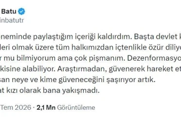 Deprem zamanında "Devlet yoktu" diye paylaşım yapan Pelin Batu özür diledi 