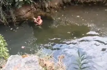 Derede mahsur kalan kaplumbağayı yüzerek kurtardı
