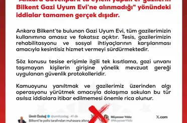DMM: "Ankara Güvenpark’ta eylem yapan er gazilerin Bilkent Gazi Uyum Evi’ne alınmadığı’ yönündeki iddialar gerçek dışıdır"
