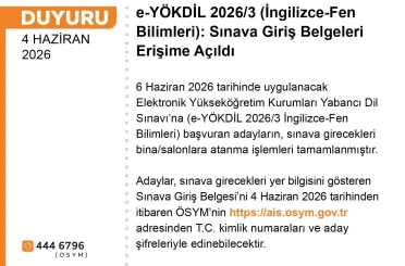 e-YÖKDİL 2026/3 sınava giriş belgeleri erişime açıldı 