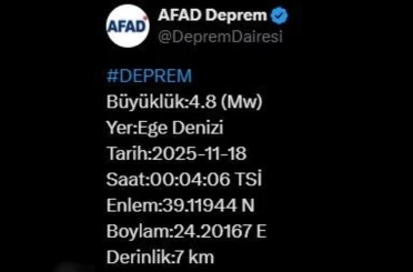 Ege Denizi’nde 4.8 büyüklüğünde deprem 