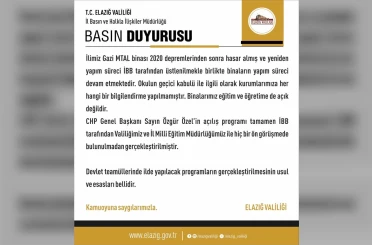 Elazığ Valiliği’nden Özgür Özel’in açılışını yaptığı okulla ilgili açıklama 
