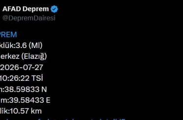 Elazığ’da 3.6 büyüklüğünde deprem