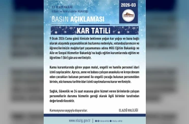 Elazığ’da eğitime 1 gün ara verildi 