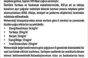 Elazığ’da etkili olan yağışın ardından 30 noktada su baskını yaşandı
