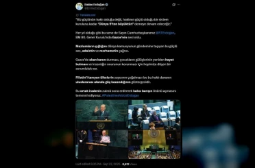 Emine Erdoğan’dan Cumhurbaşkanı Erdoğan’ın BM’deki hitabına ilişkin paylaşım: 