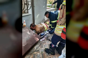 Hatay’da havalandırma boşluğuna düşen köpek kurtarıldı 