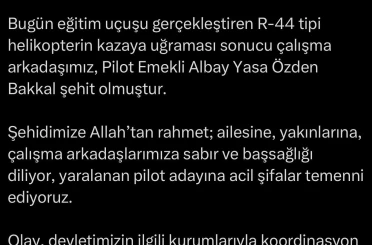 Helikopter kazasında yaralanan pilot adayının tedavisi sürüyor 