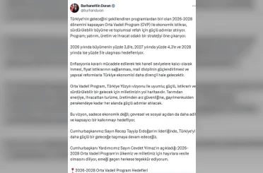 İletişim Başkanı Duran: "Orta Vadeli Program, Türkiye Yüzyılı vizyonuyla uyumlu yol haritasıdır" 