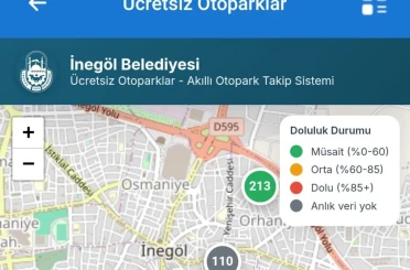 İnegöl’de ücretsiz otoparkların anlık doluluk oranı artık cebinizde 