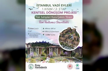 İstanbul Vadi Evleri 1. Kısım 2. Etap Kentsel Dönüşüm Projesi’nin kura çekimi düzenlenecek 