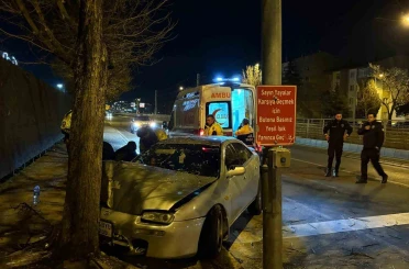 Kaldırıma çıkan otomobil ağaca çarptı: 2 yaralı 