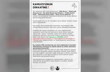 KGM’den dolandırıcılık amaçlı SMS’lere karşı uyarı: "Karayolları Genel Müdürlüğü tarafından vatandaşlara SMS yoluyla ödeme bildirimi gönderilmemektedir" 