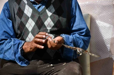 Kırdığı çekirdeklerle kuşlara sofra kuruyor 