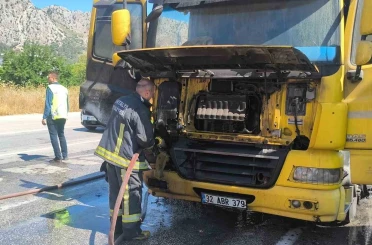 Kırmızı ışıkta bekleyen tır alevlere teslim oldu 