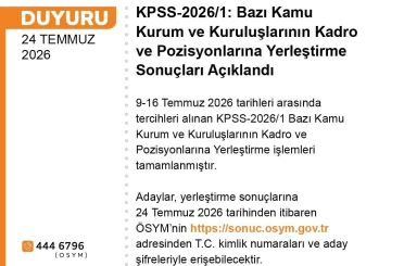 KPSS-2026/1 yerleştirme sonuçları açıklandı 