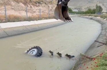 Malatya’da traktör kanala uçtu, sürücü son anda kurtuldu 