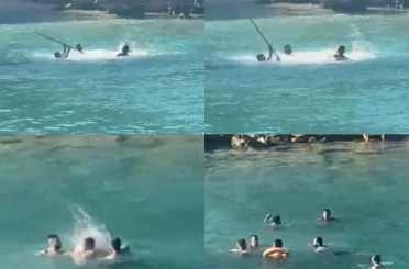Mersin’de denizin ortasında sopalı kavga kamerada 