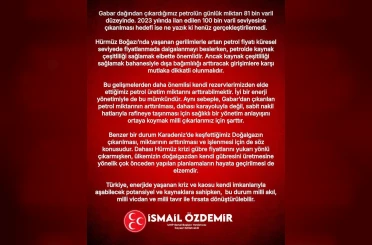 MHP’li Özdemir: "Gabar’dan çıkarılan petrolün arttırılması ve sabit nakil hatlarıyla rafineye taşınması için sağlıklı bir yönetim anlayışını ortaya koymak milli çıkarlarımız için şarttır" 