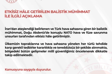 MSB: "Türk hava sahasına giren balistik füze imha edildi" 
