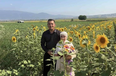 Osmaniye’de ayçiçeği tarlaları yeni evli çiftlerin gözdesi oldu 