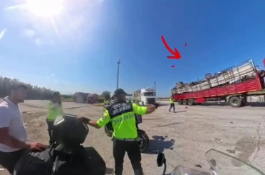 Otoyolda tehlikeli yük taşıyan tır, jandarmanın dikkatinden kaçmadı 
