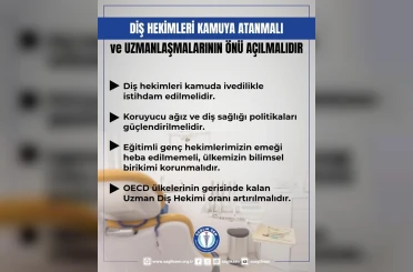 Sağlık-Sen: "Diş hekimleri kamuya atanmalı ve uzmanlaşmalarının önü açılmalıdır 