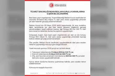 Ticaret Bakanlığı: "Bir otomotiv firmasına 863 milyon lira ceza uygulandığı haberleri gerçeği yansıtmamaktadır" 