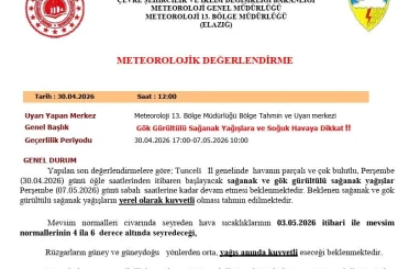 Tunceli için sağanak yağış uyarısı 