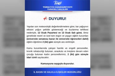 Tunceli’de eğitime 2 gün ara 