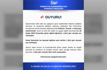 Tunceli’nin 3 ilçesinde eğitime 1 gün ara verildi 
