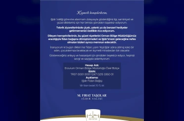 Vali Taşolar’dan tebrikler için anlamlı çağrı: "Çiçek yerine fidan bağışı" 