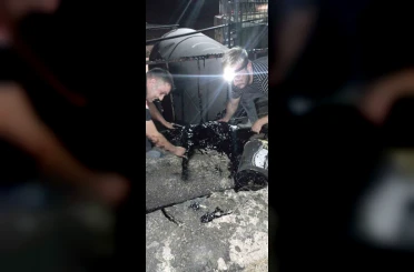 Zift kazanına düşen köpek yarım saatlik müdahale sonrası kurtarıldı 